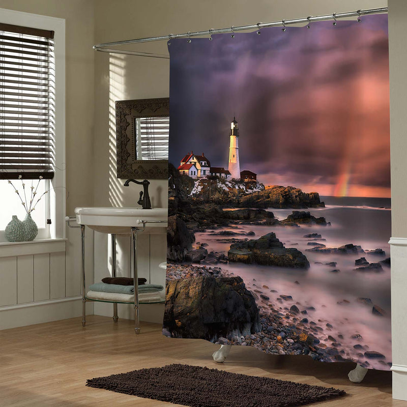 Portland Maine Coastal Lighthouse Shower Curtain - Purple