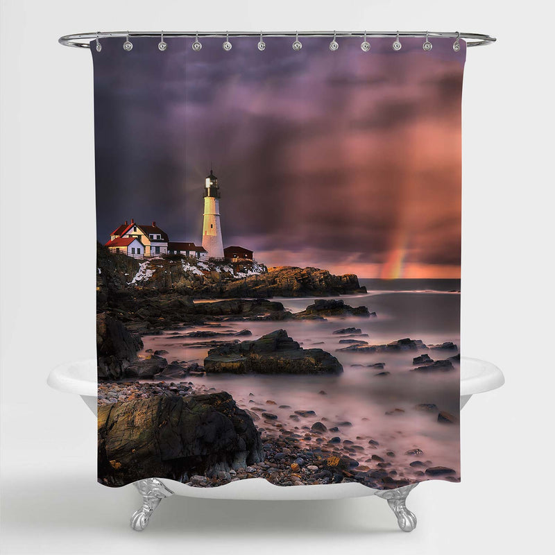 Portland Maine Coastal Lighthouse Shower Curtain - Purple