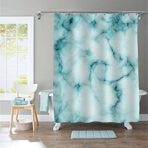 Watercolor Marble Motifs Like Fluffy Cloud Shower Curtain - Green