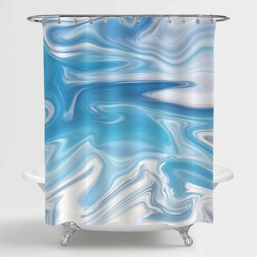 Marble Liquid Pattern Shower Curtain - Blue White