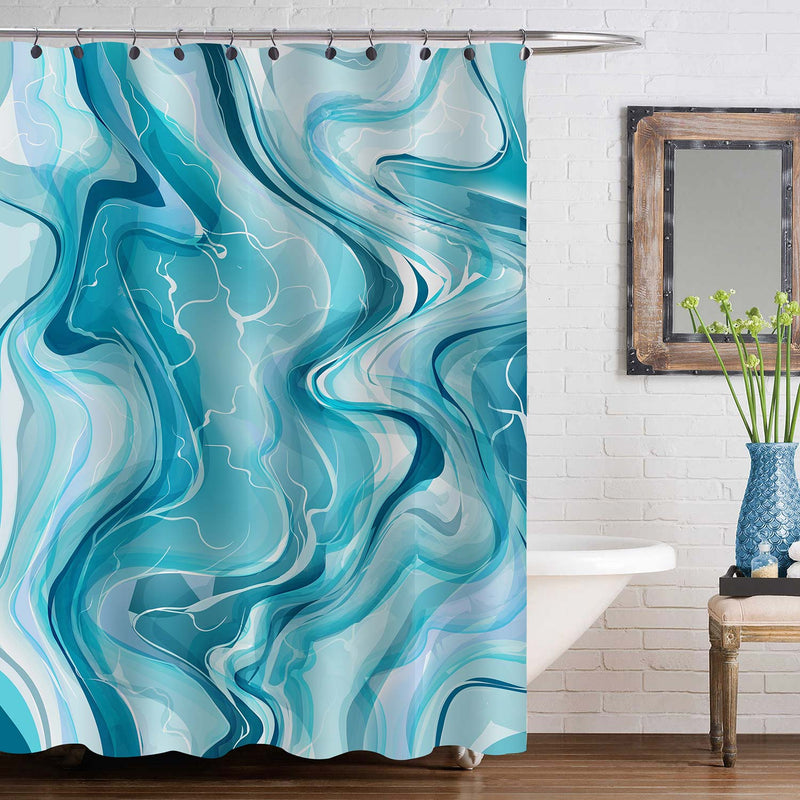Grunge Style Marble Pattern Shower Curtain - Turquoise