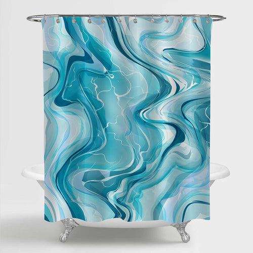 Grunge Style Marble Pattern Shower Curtain - Turquoise