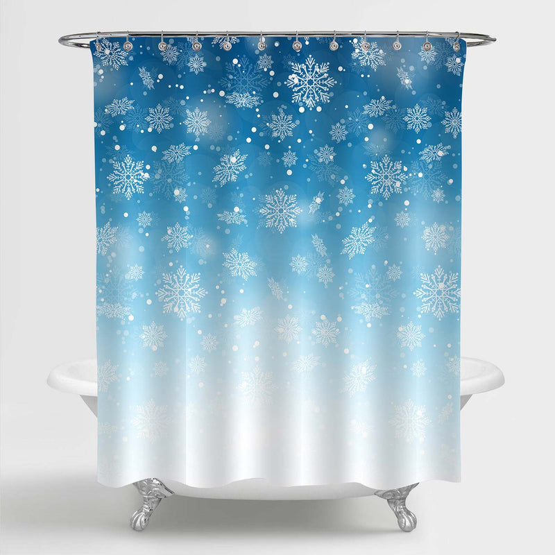 Blurred Winter Background with Snowflake Shower Curtain - Blue White