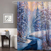 Oil Painting Winter Snowy Woodland Tree Shower Curtain - Blue