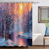 Oil Painting Winter Snowy Forest Sunrise Shower Curtain - Gold