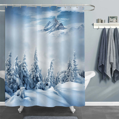 Scenery of Winter Foggy Mountains Shower Curtain - White