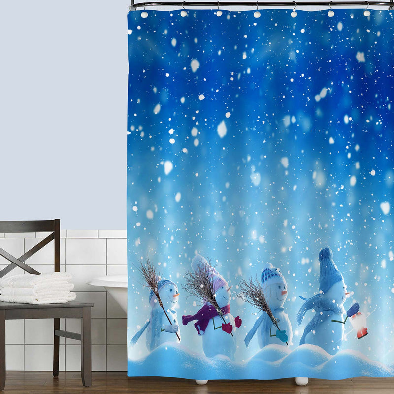 Snowman Standing in Winter Shower Curtain - Blue