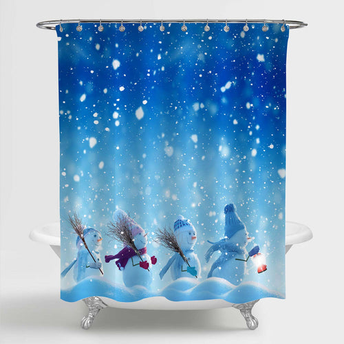 Snowman Standing in Winter Shower Curtain - Blue