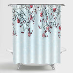 Red Berries on the Frozen Branches on Blue Background Shower Curtain