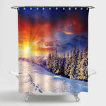 Majestic Sunset in the Winter Mountain Shower Curtain - Gold Blue