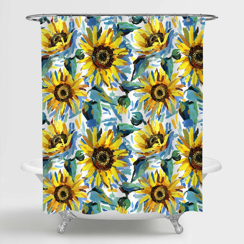 Vintage Watercolor Sunflower Shower Curtain - Yellow Green