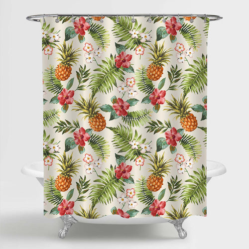 Vintage Hibiscus Flowers with Pineapple Shower Curtain - Multicolor