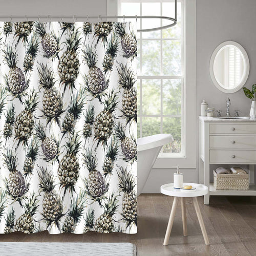 Monochrome Pineapple Shower Curtain - Grey