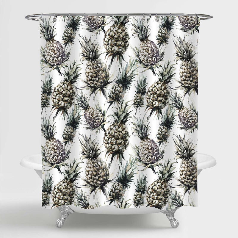 Monochrome Pineapple Shower Curtain - Grey