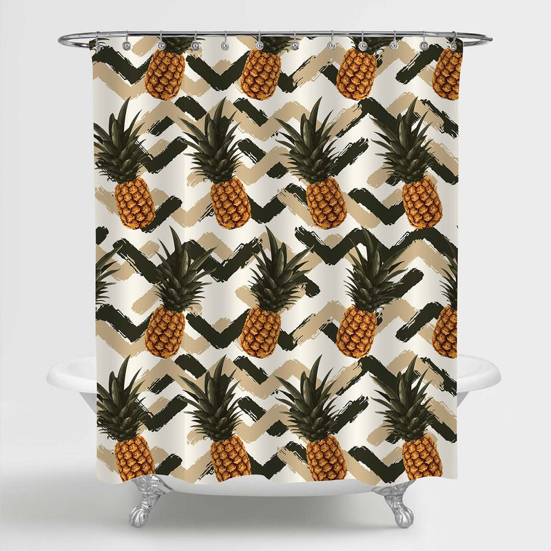 Tropical Fruits Pineapple with Zig Zag Pattern Shower Curtain