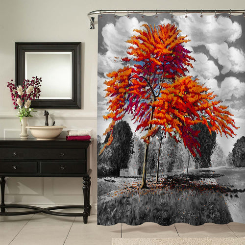 Oil Painting Country Nature Beauty Shower Curtain - Red Black