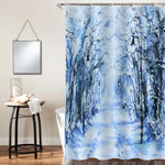 Watercolor Road and Streetlights Covered with Snow Artwork Shower Curtain - Light Blue