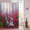 Waterfall River in Morning Foggy Forest Shower Curtain - Red
