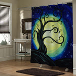 Abstract Tree and Full Moon at Midnight Shower Curtain - Dark Blue Yellow