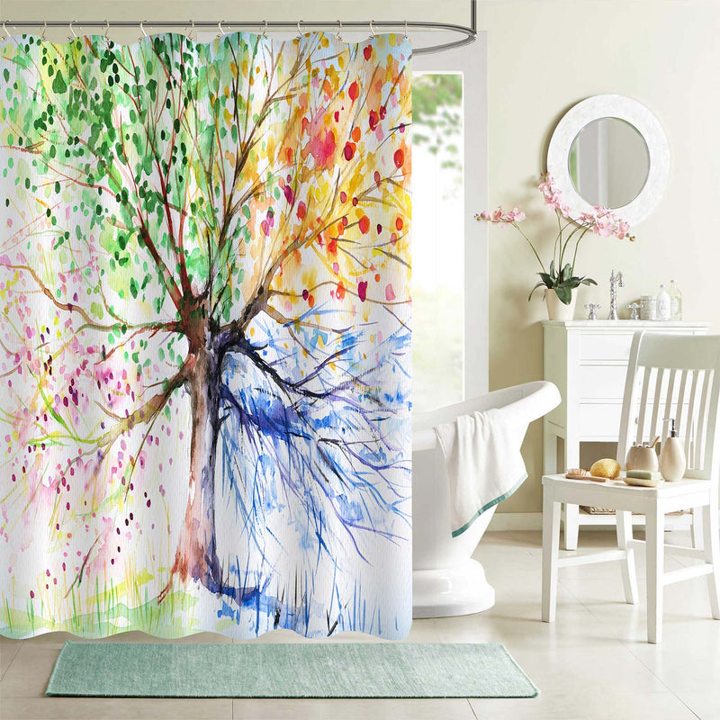 Watercolor Hand Painted Tree Life Four Seasons Shower Curtain - Multicolor