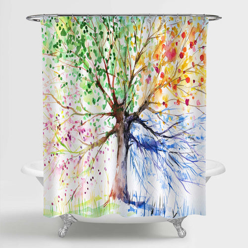 Watercolor Hand Painted Tree Life Four Seasons Shower Curtain - Multicolor