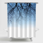 Silhouette of Tree Braches Against Blue Sky Shower Curtain - Blue