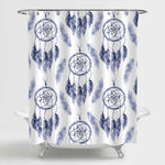 Ethnic Tribal Watercolor Feather Dream Catcher Shower Curtain - Blue