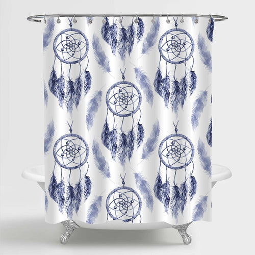 Ethnic Tribal Watercolor Feather Dream Catcher Shower Curtain - Blue