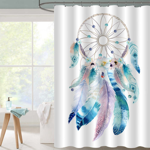 Boho Tribal Dream Catcher with Ethnic Feathers Shower Curtain - Multicolor