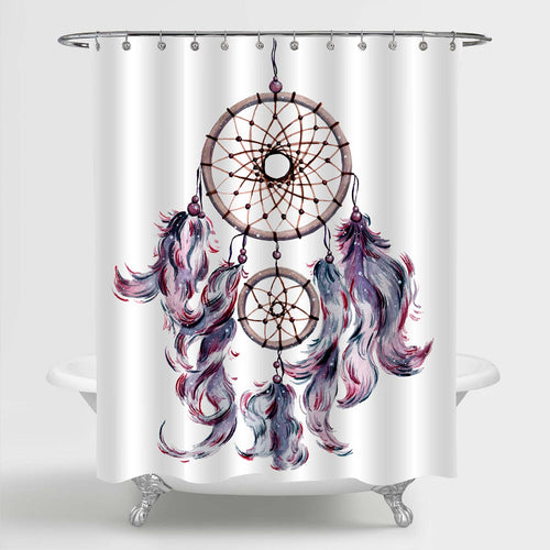 Aztec Vintage Dream Catcher Ethnic Feather Shower Curtain - Purple