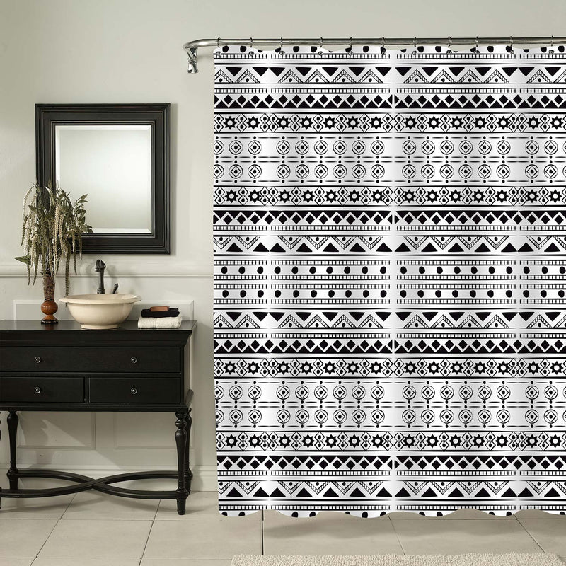 Traditional Tribal Boho Pattern Shower Curtain - Black White