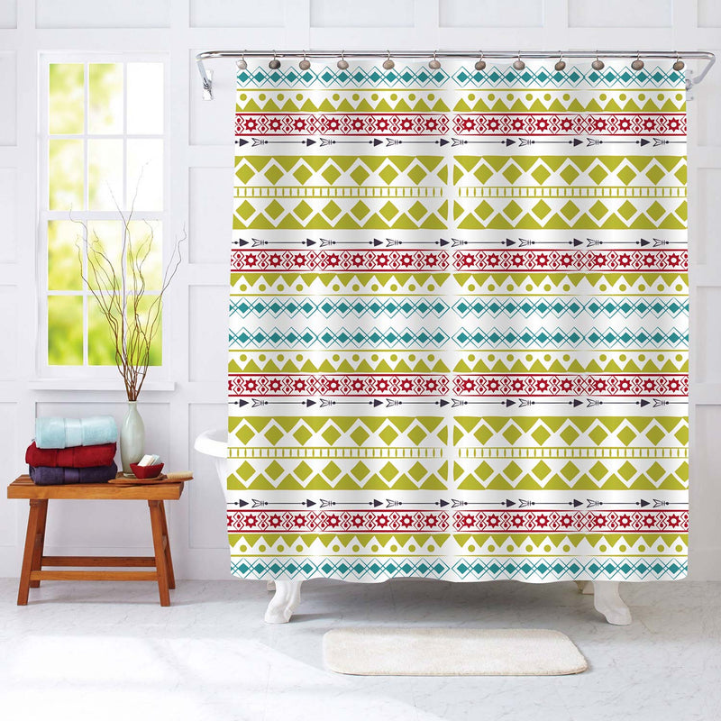 Ethnic Shapes Hand Drawn Bohemian Pattern Shower Curtain - Multicolor