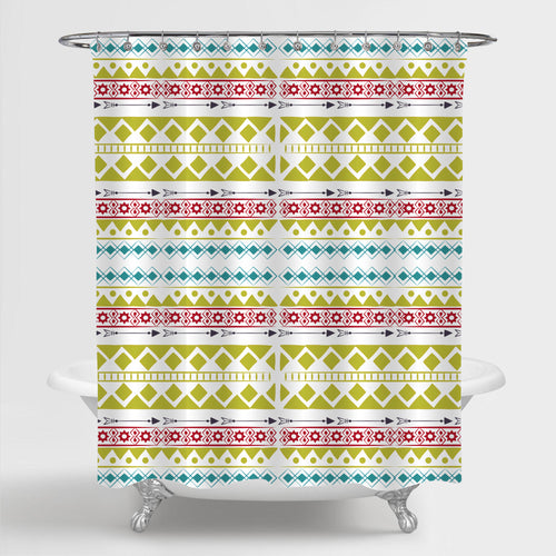 Ethnic Shapes Hand Drawn Bohemian Pattern Shower Curtain - Multicolor