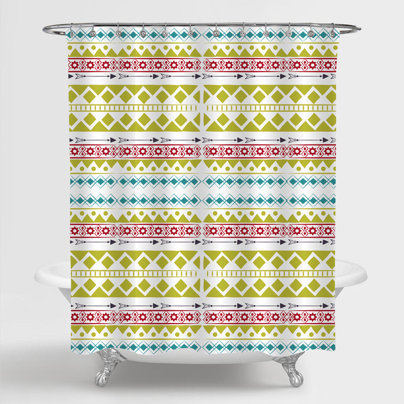 Ethnic Shapes Hand Drawn Bohemian Pattern Shower Curtain - Multicolor