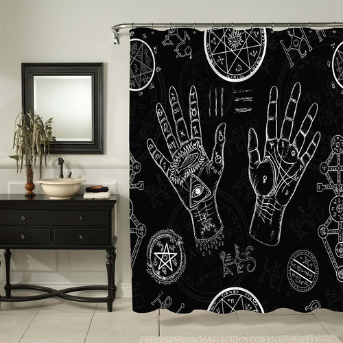 Mysterious Palmistry Hand Shower Curtain - Black White