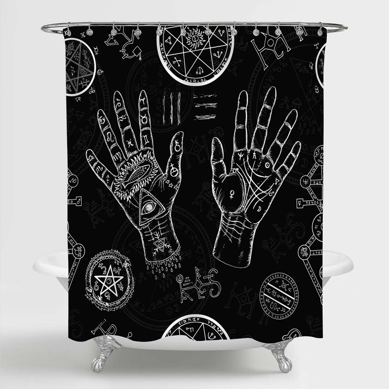 Mysterious Palmistry Hand Shower Curtain - Black White