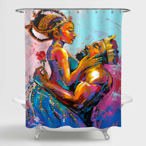 Black African King and Queen Oil Painting Shower Curtain - Multicolor