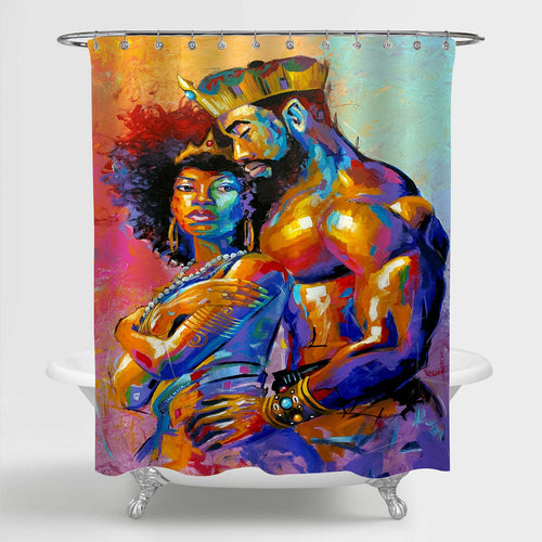 Oil Painting Black African King and Queen Couple Shower Curtain - Multicolor