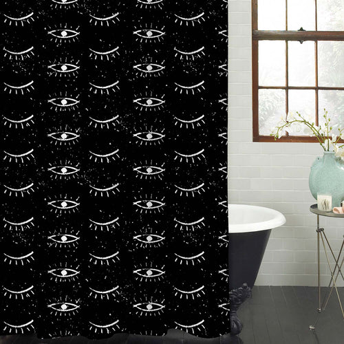 Retro Ethnic Pattern with Eyes Shower Curtain - Black White