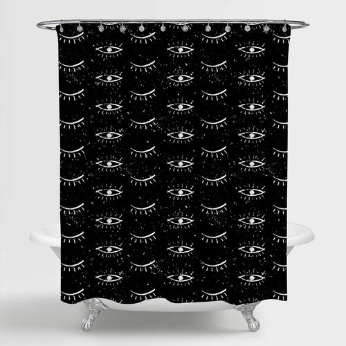 Retro Ethnic Pattern with Eyes Shower Curtain - Black White