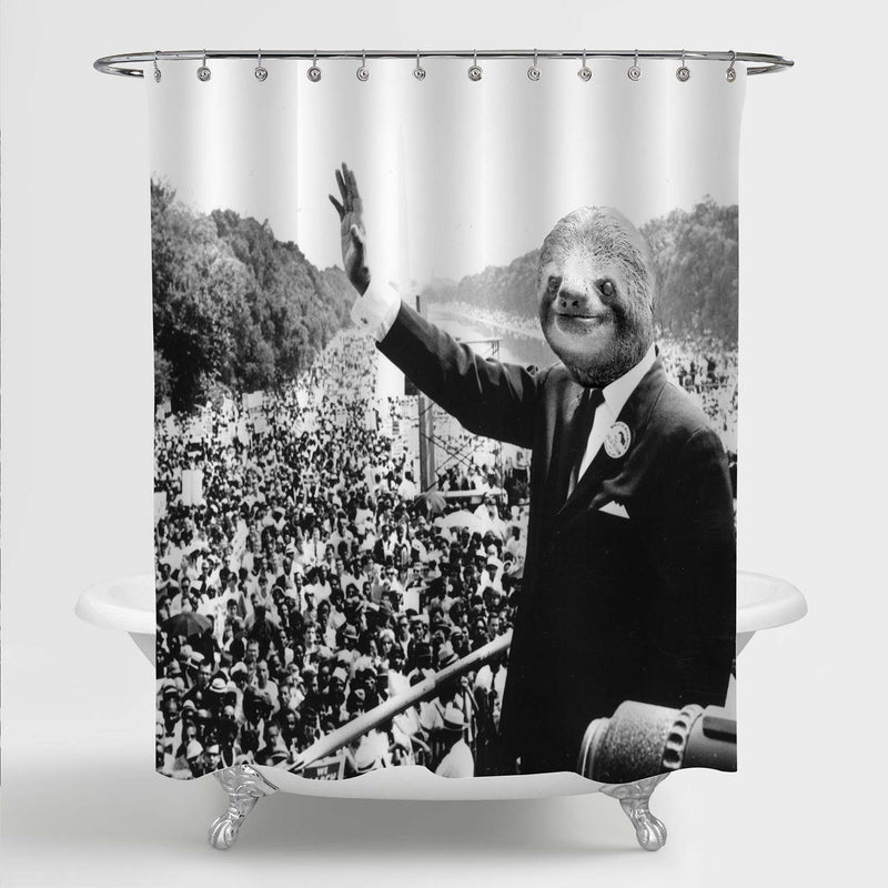 Sloth Delivered Famous Speech Shower Curtain - Black White