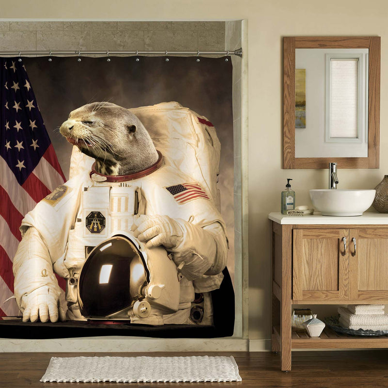 USA Cosmonaut Sloth Shower Curtain - Brown