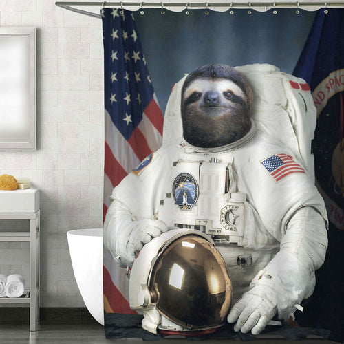 Sloth with White Spacesuit American Spacaman Shower Curtain - Blue