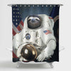 Sloth with White Spacesuit American Spacaman Shower Curtain - Blue