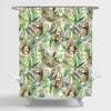Watercolor Sloth in Tropical Rain Forest Plant Leaves Shower Curtain - Brown Green