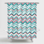 Sketchy Chevron Abstract Zig Zag Shower Curtain - Green Red