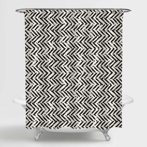 Herringbone Pattern Shower Curtain - Black