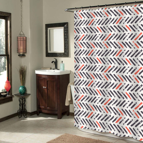 Brush Painted Chevron Shower Curtain - Black Red