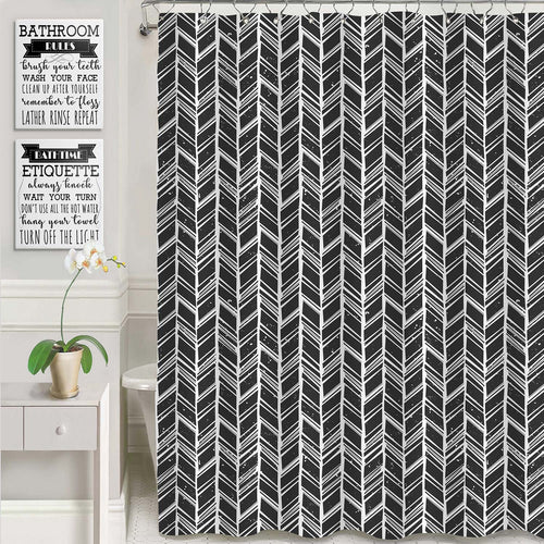 Hand Drawn Tribal Chevron Shower Curtain - Black White