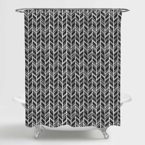 Hand Drawn Tribal Chevron Shower Curtain - Black White